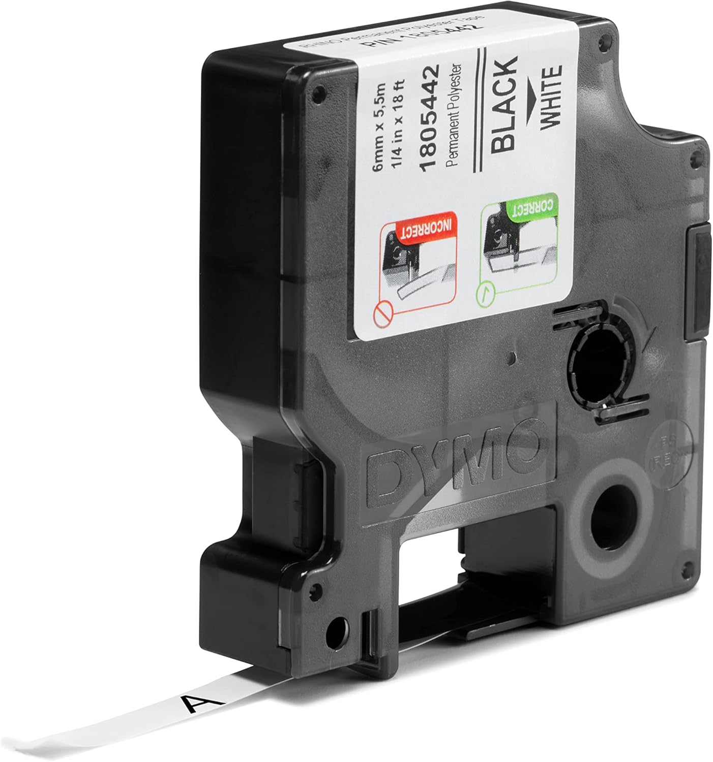 1805442 Dymo Rhino Perm Polyester 6mm x 5.5m Black on White Adhesive Tape