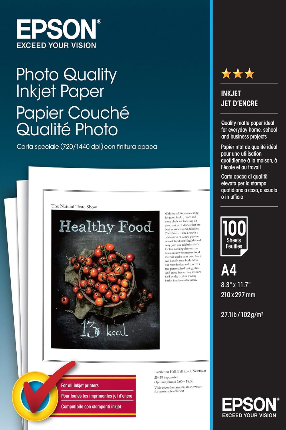 A4 102gsm Epson Photo Quality InkJet Paper 100 Sheets