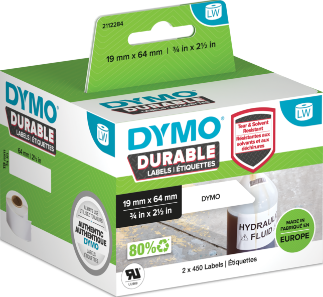 2112284 Dymo LW 19mm x 64mm 450 Labels - 2 Pack