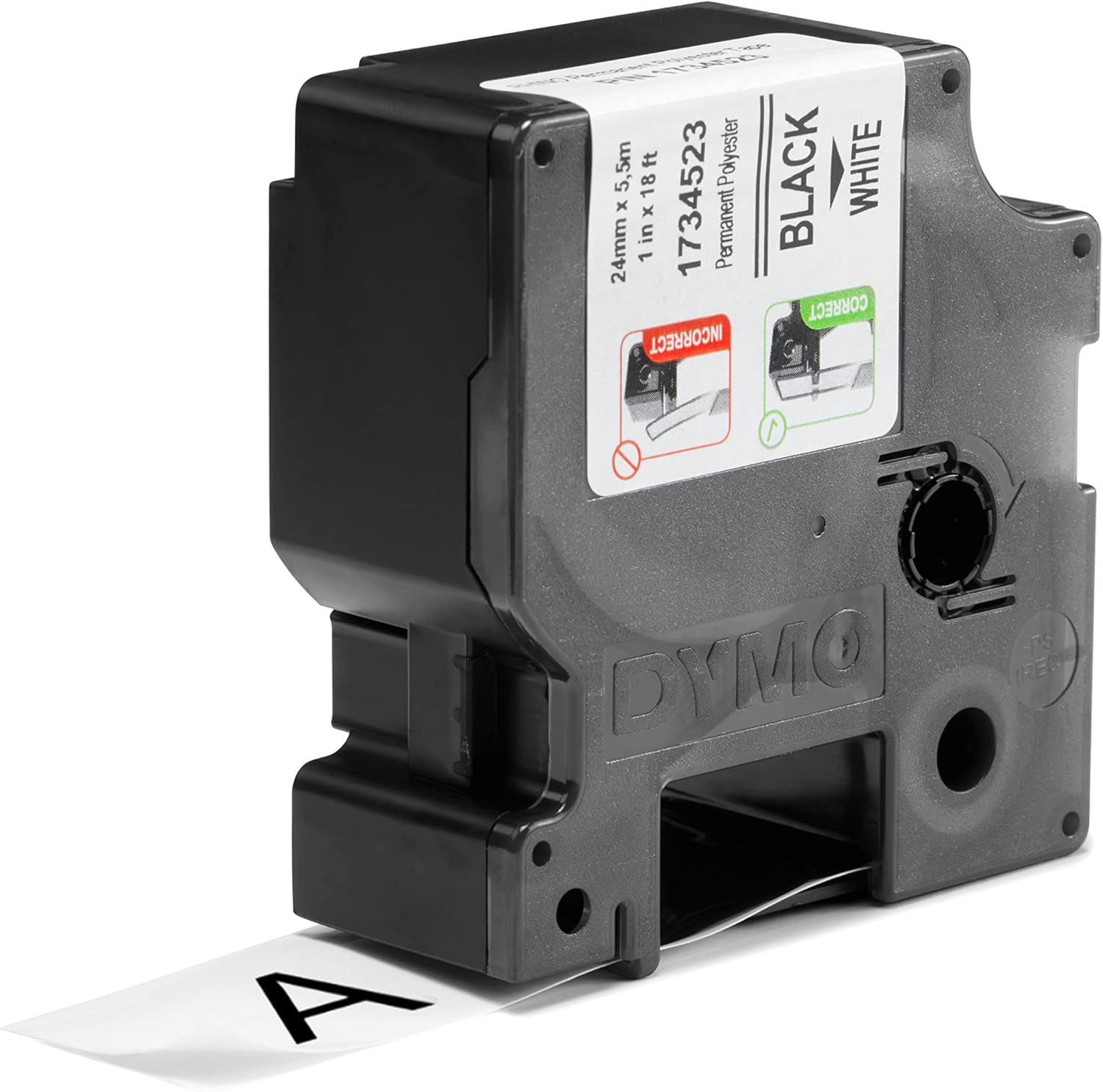 1734523 Dymo Rhino Perm Polyester 24mm x 5.5m Black on Clear Adhesive Tape