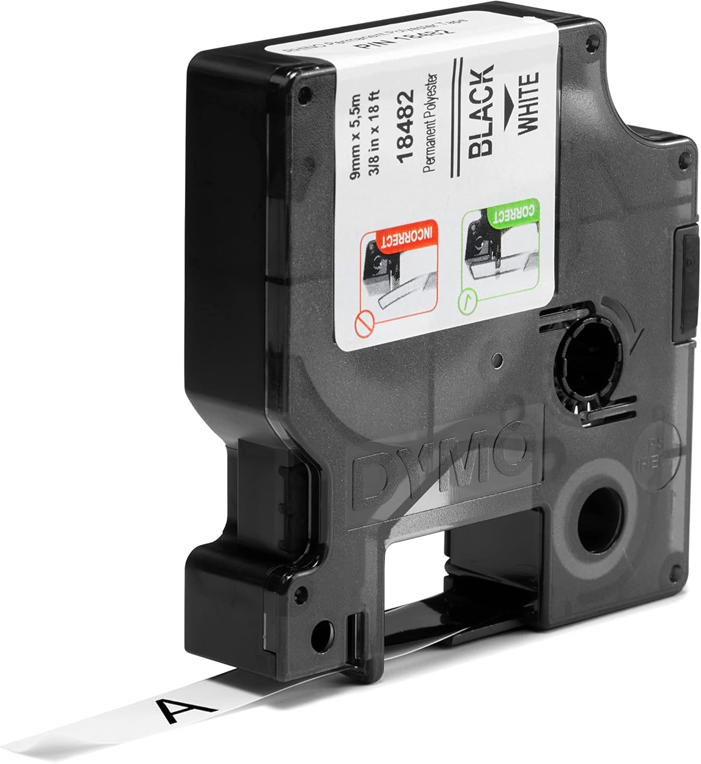 18482 Dymo Rhino Perm Polyester 9mm x 5.5m Black on White Adhesive Tape