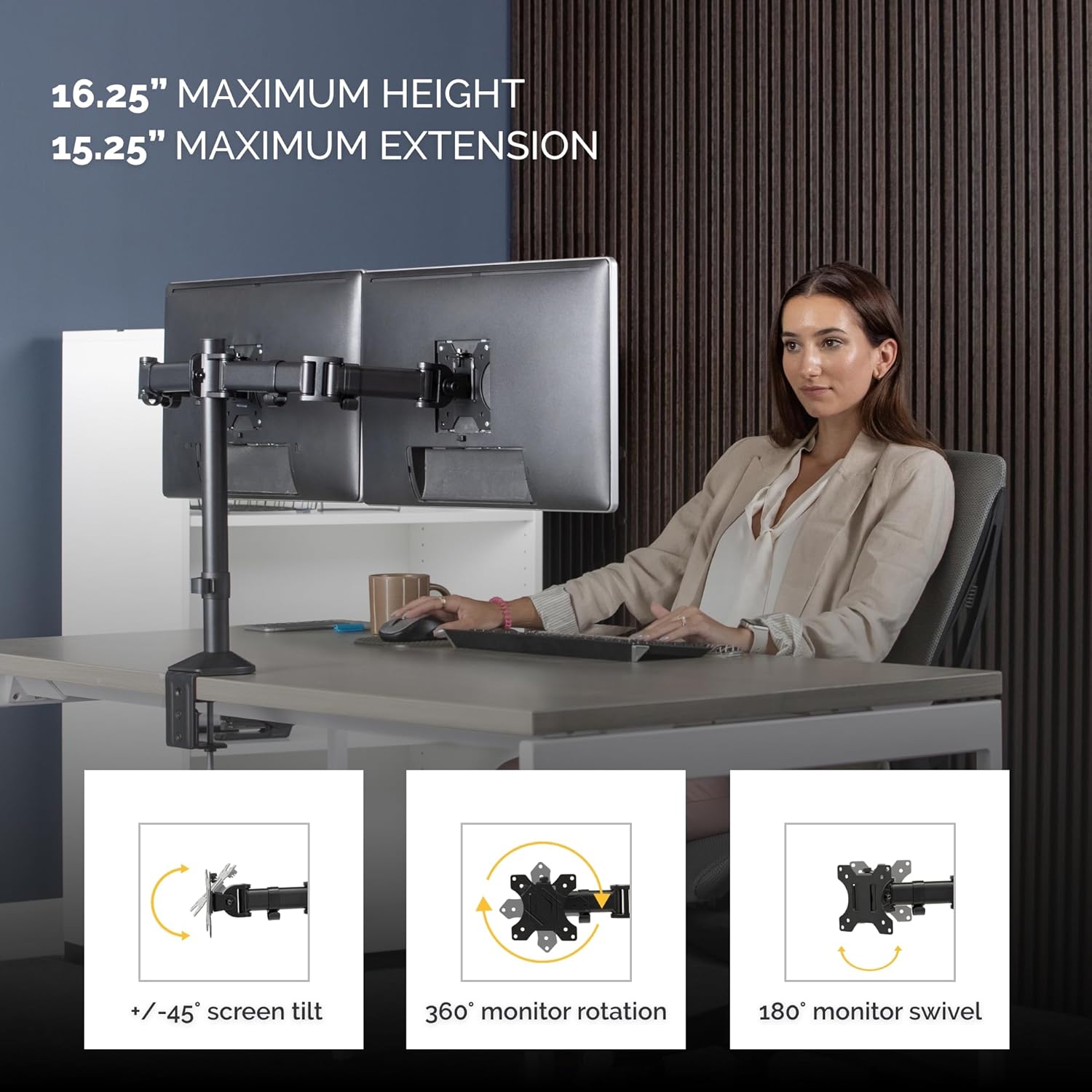 Fellowes Reflex Desk Mount for Dual Monitor VESA 75x75 & 100x100