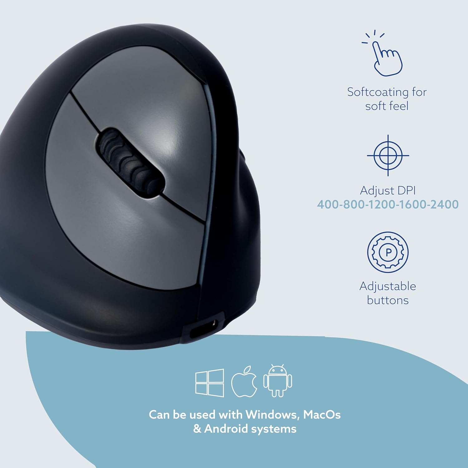 R-Go HE Vertical Mouse Wireless (Bluetooth) - Right Large