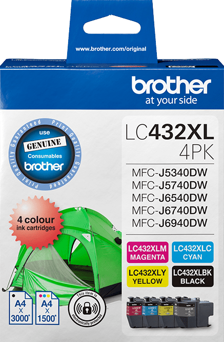 LC432XL Brother 4-Pack High Yield Ink Cartridge (B/C/M/Y)