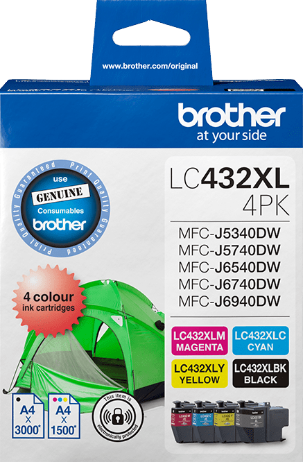 Genuine LC432XL Brother 4-Pack High Yield Ink Cartridge (B/C/M/Y)