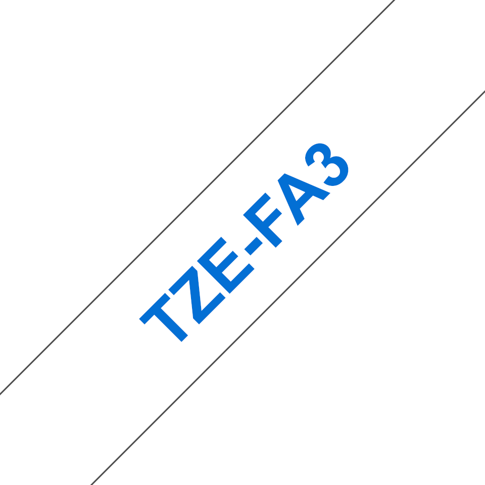 TZe-FA3 Brother 12mm x 3m Blue on White Fabric Tape