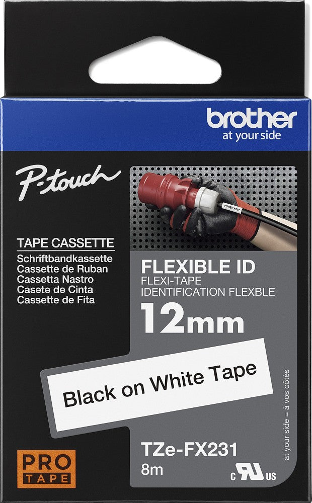 1/2 Inch Black On White TZe-FX231 Label Tape For Brother P-touch PT-D210 (8m)