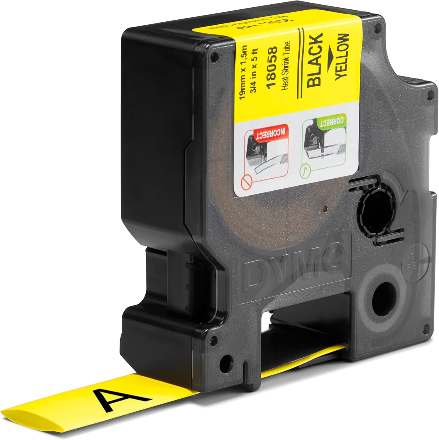 18058 Dymo Rhino Heat-Shrink 19mm x 1.5m Black on Yellow