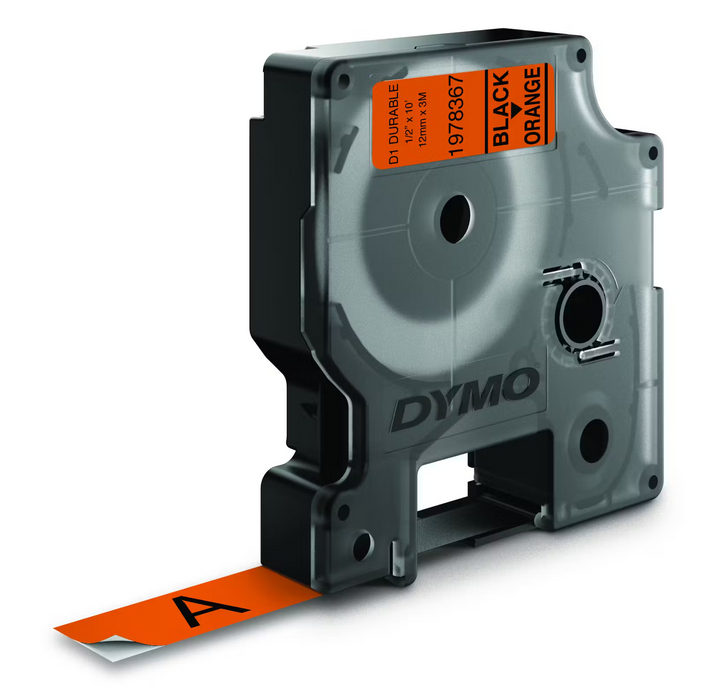 1978367 Dymo D1 12mm x 3m Durable Label Tape Black on Orange