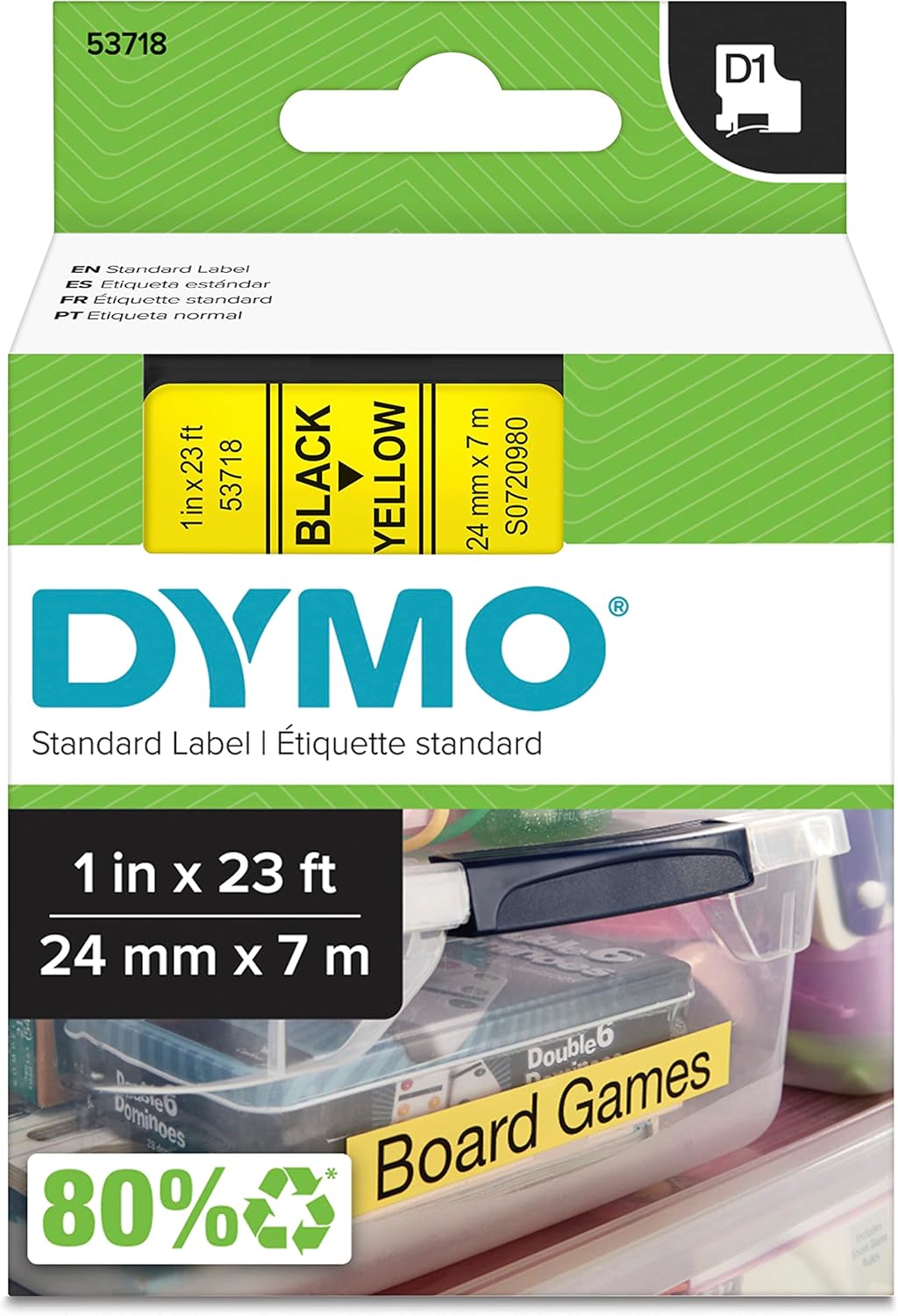 S0720980 Dymo D1 24mm x 7m Black on Yellow (53718)