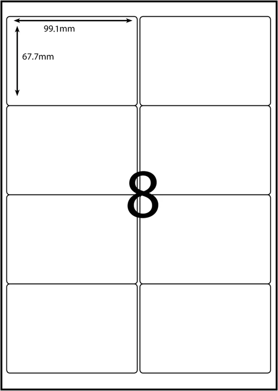Multipurpose Self-Adhesive Laser/Inkjet Labels - 08 Labels per sheet (100 sheets)