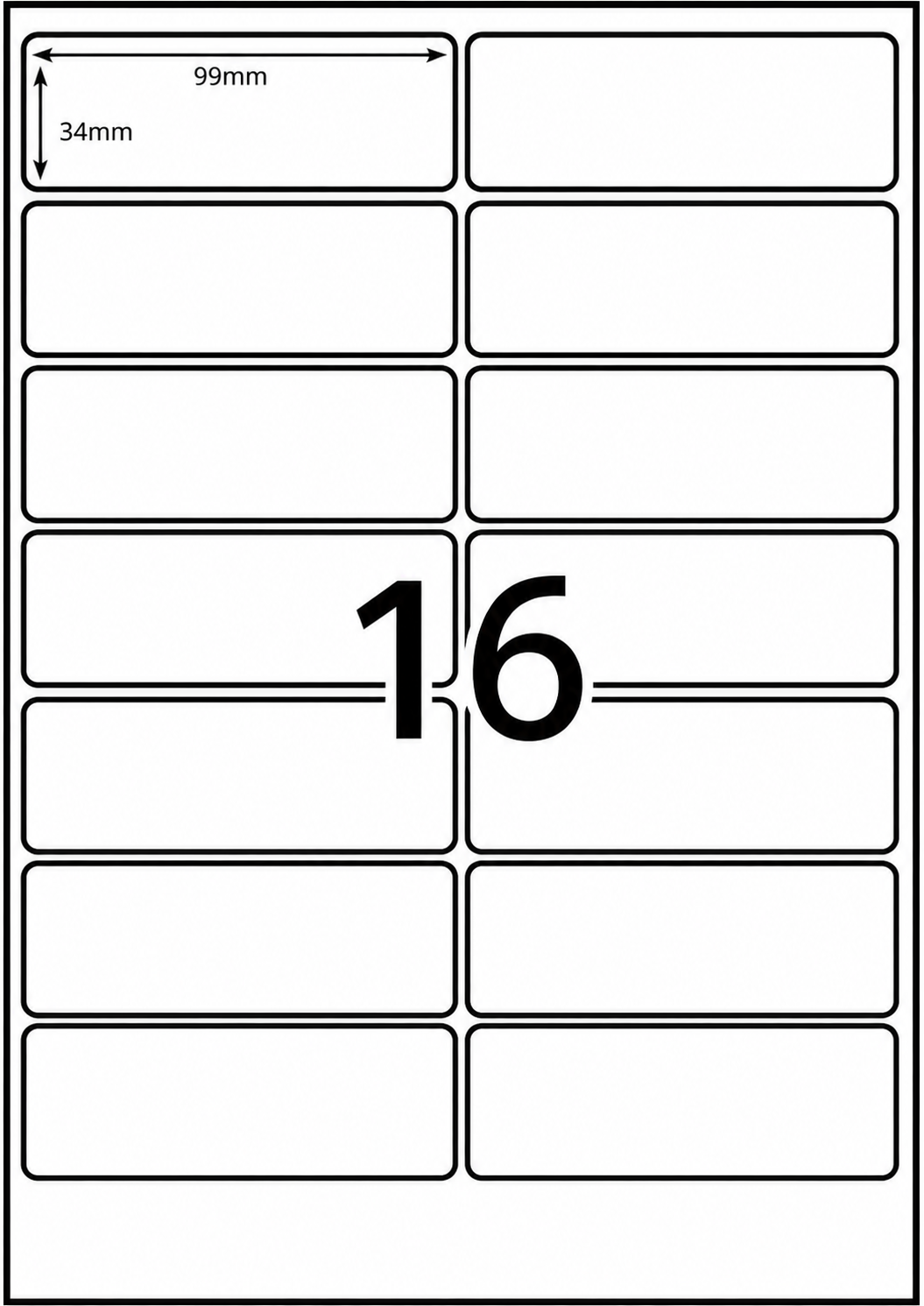 Multipurpose Self-Adhesive Laser/Inkjet Labels - 16 Labels per sheet (100 sheets)