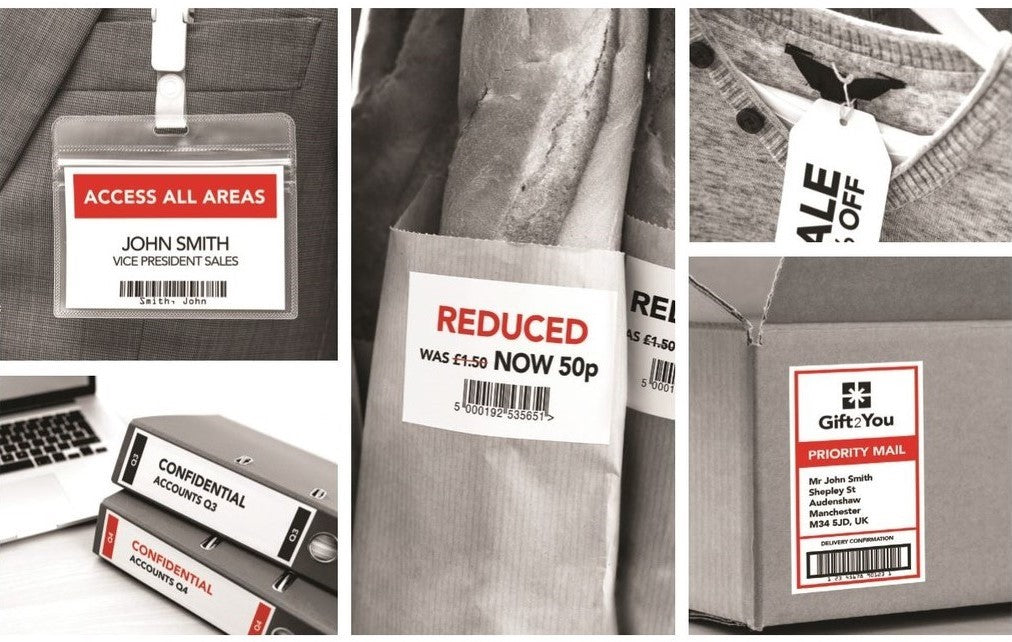 DK22251 Brother 62mm Continuous Length Paper Label Tape Black and Red on White