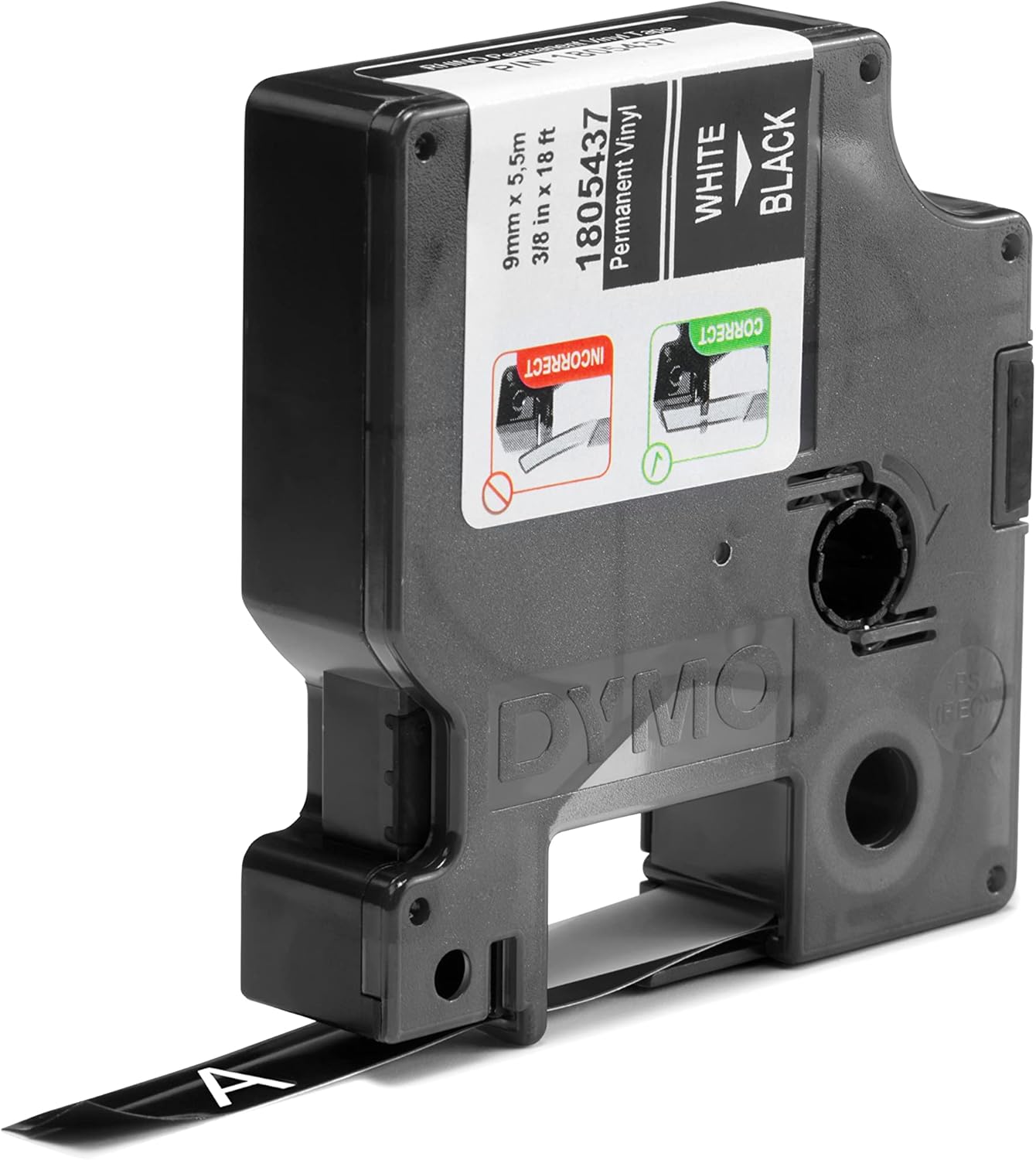 18443 Dymo Rhino Vinyl 9mm x 5.5m Black on White Adhesive Tape