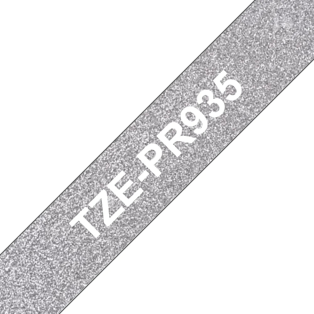 TZe-PR935 Compatible 12mm x 8m White On Premium Silver Adhesive Laminated Tape for Brother