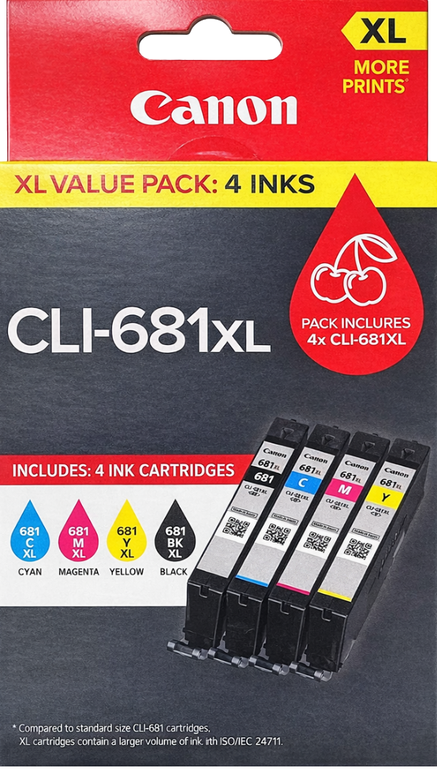 CLI-681XLVP Canon Hi Capacity Value Pack Bk/C/M/Y