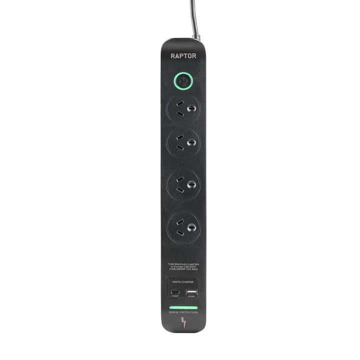 Raptor 4 Outlets Slimline Powerboard, 45W USB