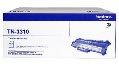 The Brother TN3310 Black Standard Yield Toner Cartridge. Prints 3,000 pages (approx. cartridge yield is declared in accordance with ISO/IEC 19752).