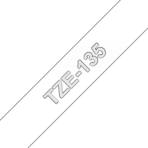 TZe-135 Brother 12mm x 8m White on Clear Adhesive Laminated Tape