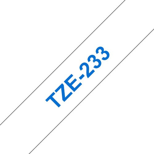 TZe-233 Brother 12mm x 8m Blue on White Adhesive Laminated Tape