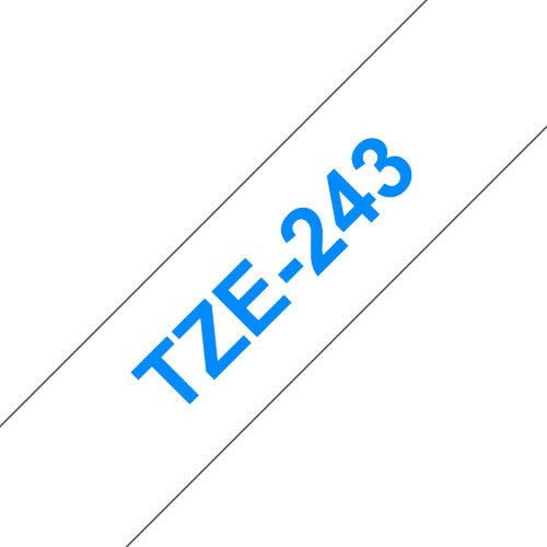TZe-243 Brother 18mm x 8m Blue on White Adhesive Laminated Tape