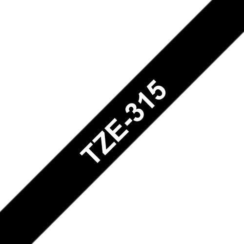 TZe-315 Brother 6mm x 8m White on Black Adhesive Laminated Tape