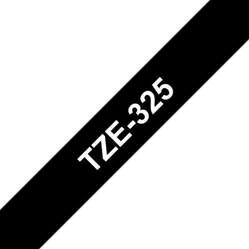 TZe-325 Brother 9mm x 8m White on Black Adhesive Laminated Tape