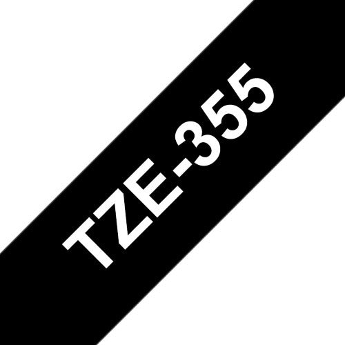 TZe-355 Brother 24mm x 8m White on Black Adhesive Laminated Tape