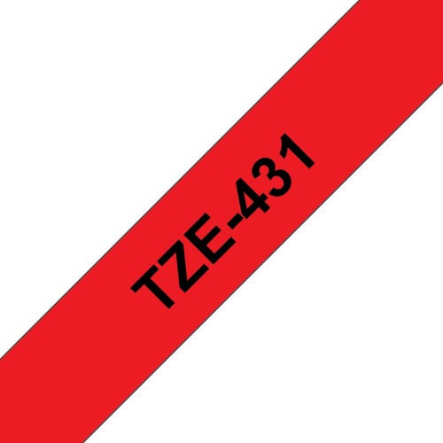 TZe-431 Brother 12mm x 8m Black on Red Adhesive Laminated Tape