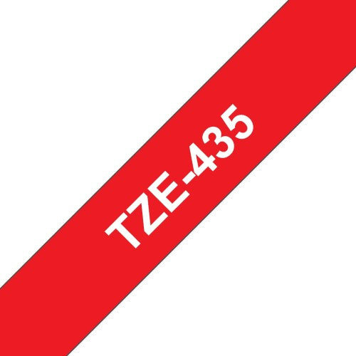 TZe-435 Brother 12mm x 8m White on Red Adhesive Laminated Tape