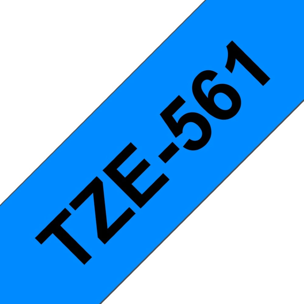 TZe-561 Brother 36mm x 8m Black on Blue Adhesive Laminated Tape