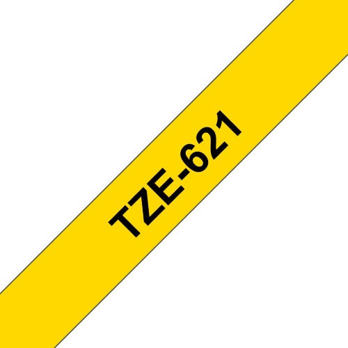 TZe-621 Brother 9mm x 8m Black on Yellow Adhesive Laminated Tape