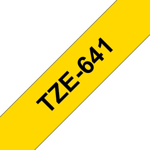 TZe-641 Brother 18mm x 8m Black on Yellow Adhesive Laminated Tape