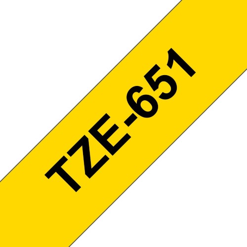 TZe-651 Brother 24mm x 8m Black on Yellow Adhesive Laminated Tape