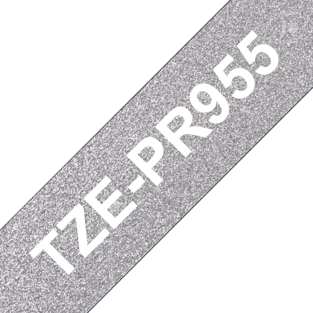 TZe-PR955 Brother 24mm x 4m White on Silver Adhesive Laminated Tape