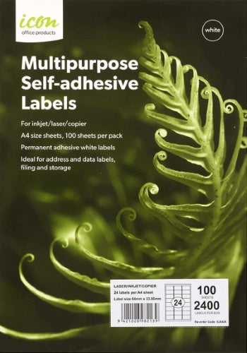 Icon Laser/Inkjet Labels - 24 Labels per sheet (100 sheets)