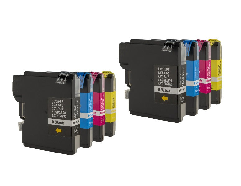 LC67 / LC38 Compatible Set of 8 (Bk/C/M/Y x 2 ea) for Brother