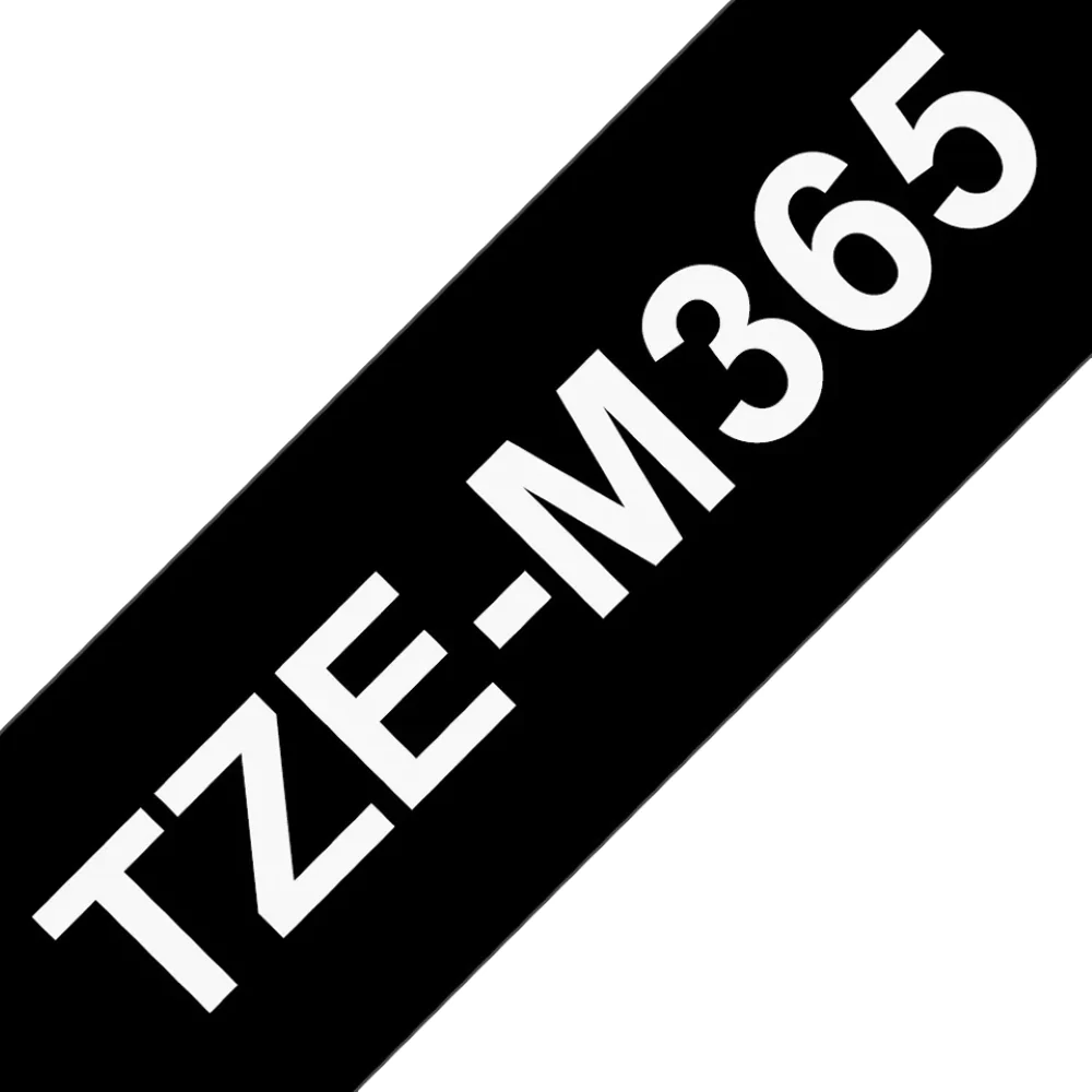 TZe-M365 Brother 36mm x 8m White on Black Matt Adhesive Lamianted Tape