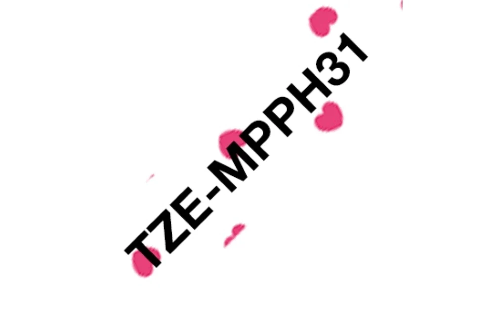 TZe-MPPH31 Brother 12mm x 4m Black on Pink Hearts Adhesive Laminated Tape