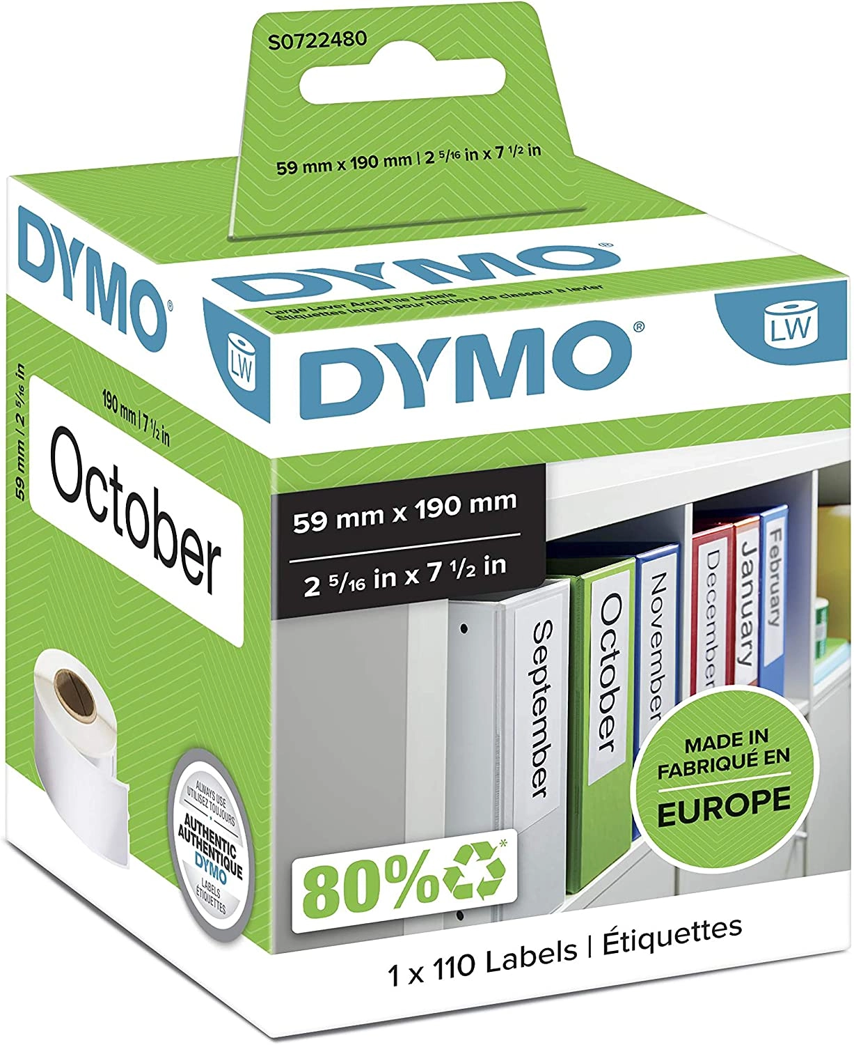 S0722480 Dymo LW 59mm x 190mm 110 labels per Roll (99019)
