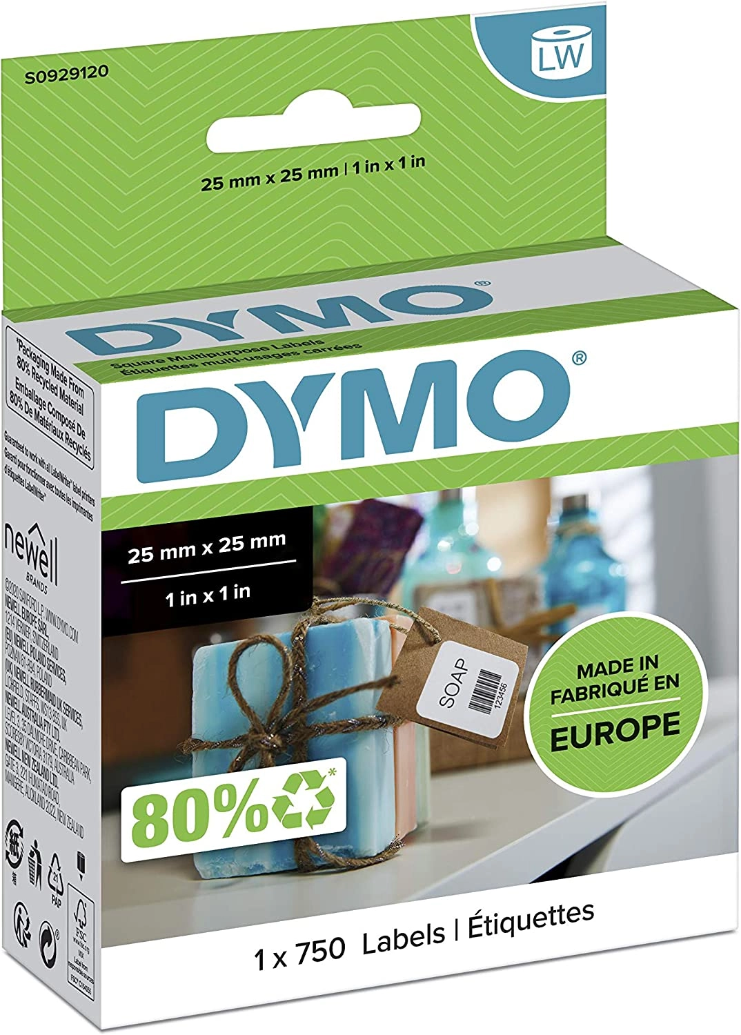 S0929120 Dymo LW 25mm x 25mm 750 Labels per Roll (30332)