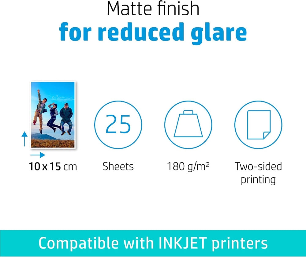 4x6 180gsm HP Matte Dual Side Photo Paper - 20 Sheets