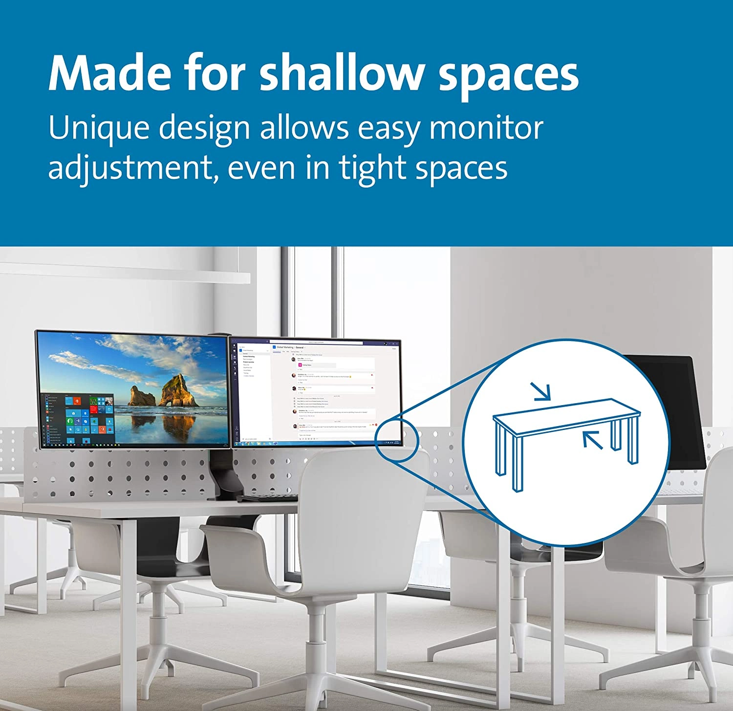 Kensington SmartFit Shallow Desk Mount Dual Monitor, VESA 75x75 & 100x100