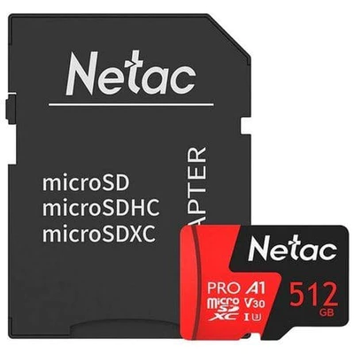 Netac P500 Extreme Pro 512GB V30 UHS-I Micro SDXC Card w/ Adapter