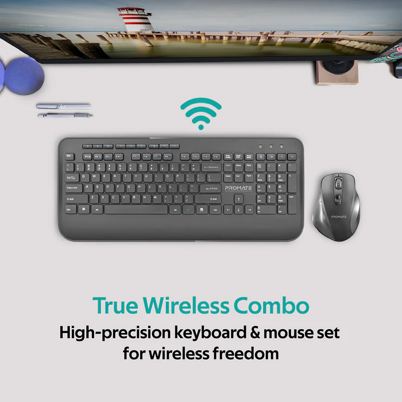 Promate Ergo Wireless Keyboard & Contour Mouse Combo