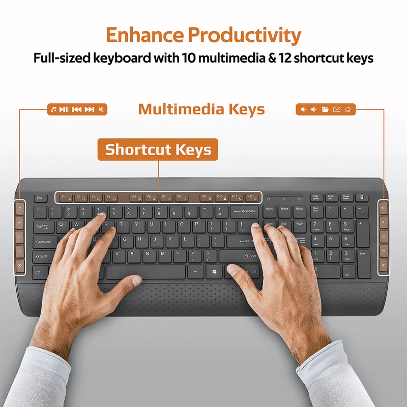 Promate Ergonomic Wireless Comfortable Keyboard & Mouse Combo