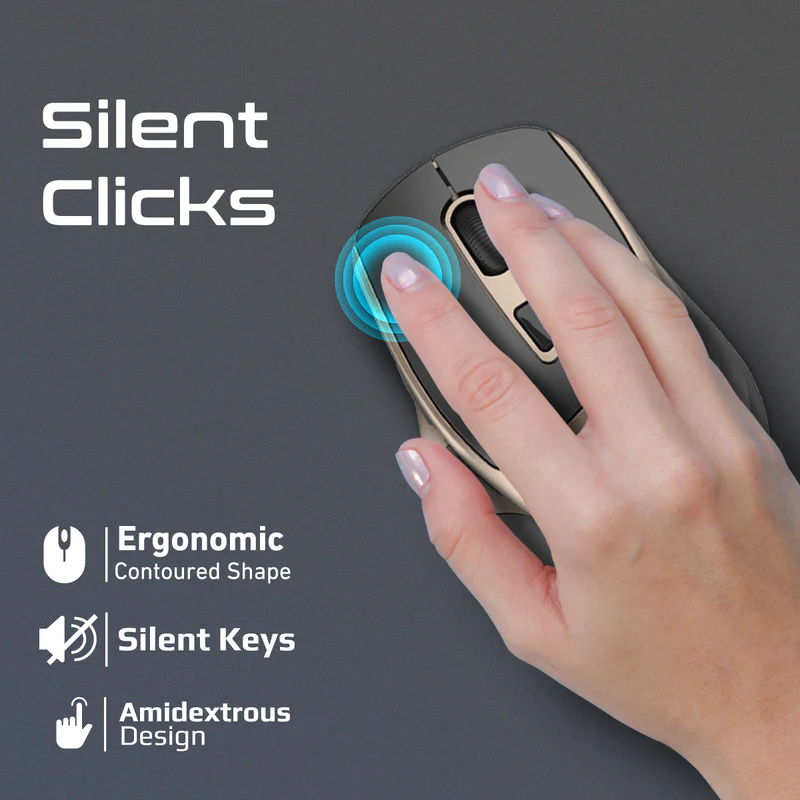 Promate Gold Ergonomic Silent Click Wireless Mouse