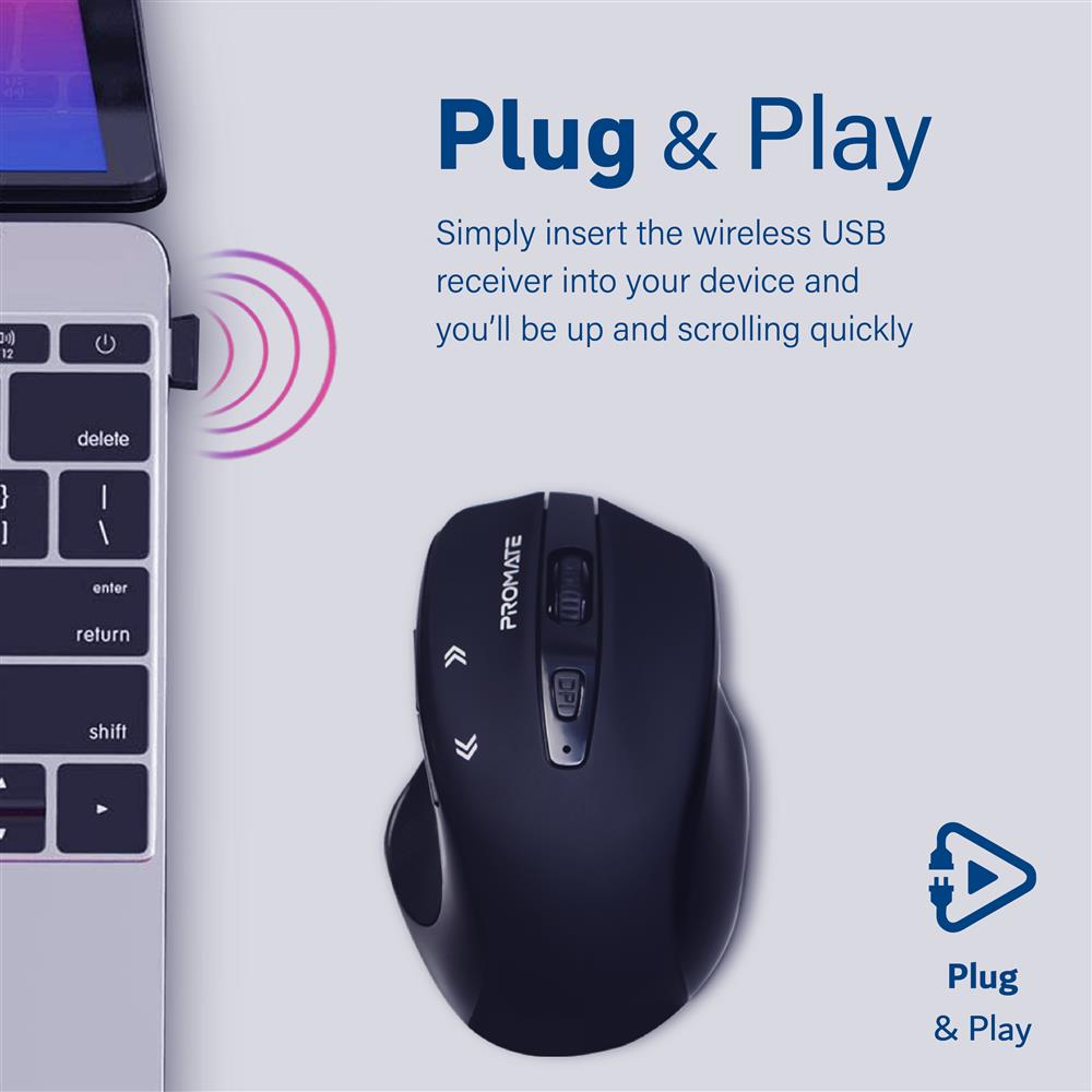 Promate EZGrip Ergonomic Wireless Mouse