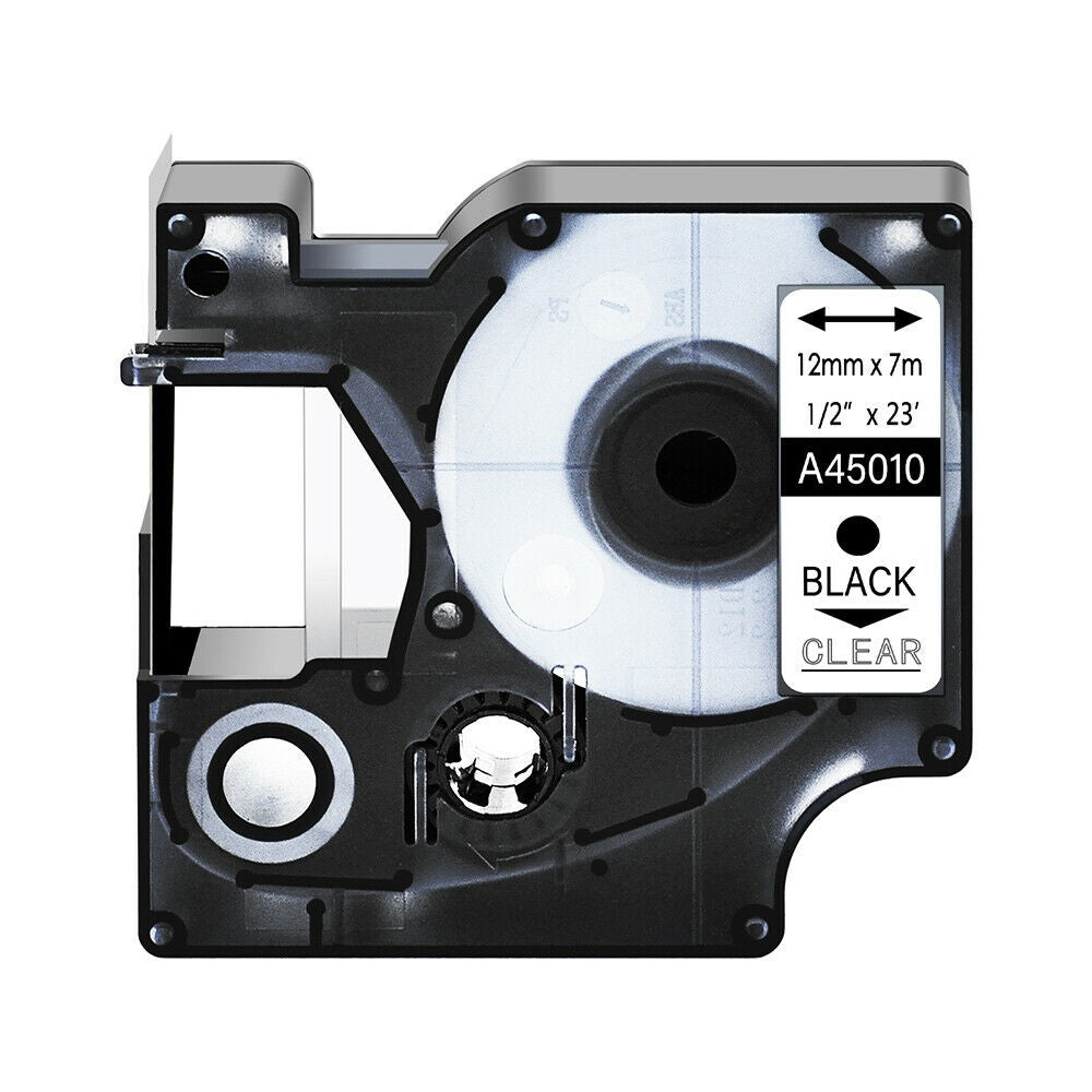 S0720500 Compatible D1 12mm x 7m Label Tape Black on Clear (A45010)