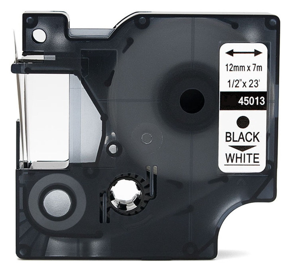 S0720530 Compatible D1 12mm x 7m Label Tape Black on White (45013)
